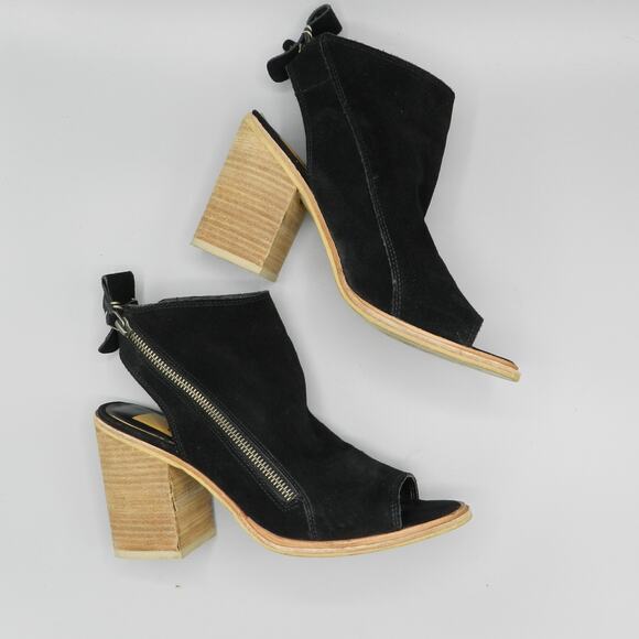 Dolce Vita Black Suede Slingback‎ Booties Size 7.5 Block Heel Ankle Zip - Picture 10 of 11